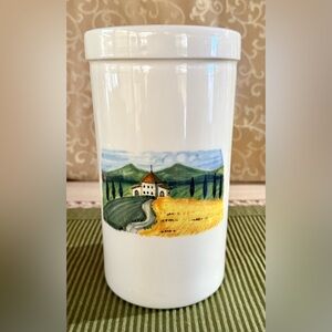 Sur La Table Ceramic Tuscan Countyside Utensil Crock Canister 9” Made In Italy